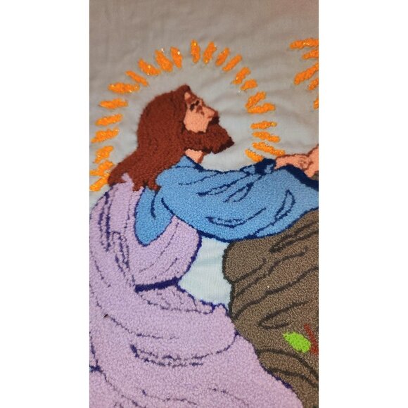 Vintage Embroidered Jesus Prayer Wall Hanging Tapestry Art - Picture 6 of 11